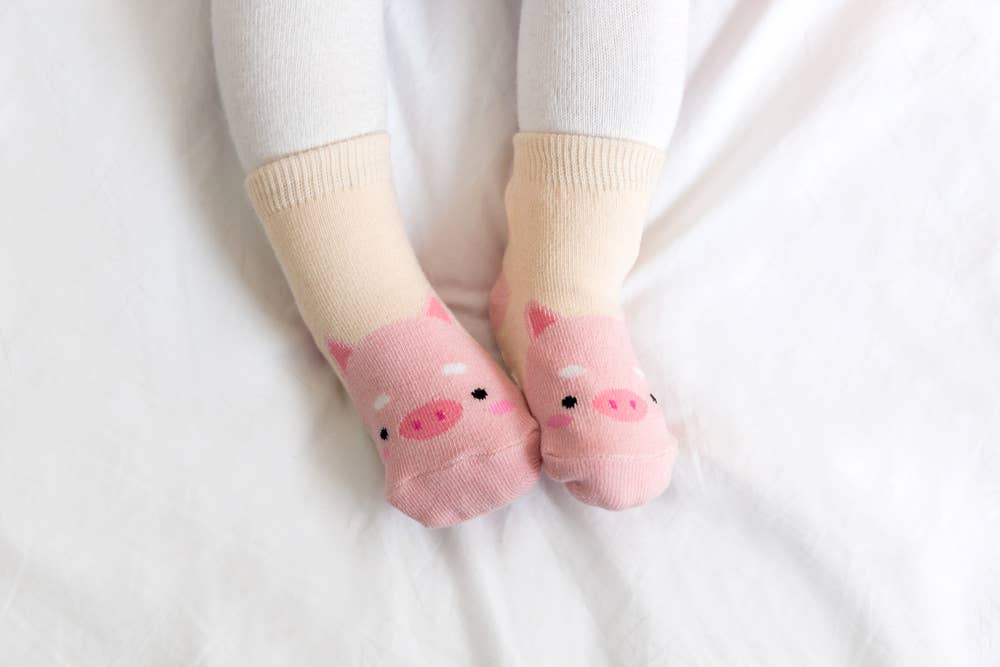 Pig Zoo Baby Animal Socks: Pink / S (18M~3T)