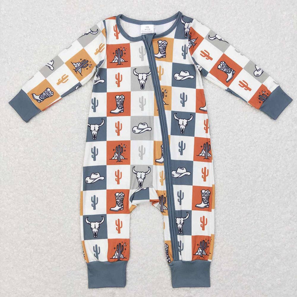 Baby Western Cactus Cow Long Sleeve Rompers