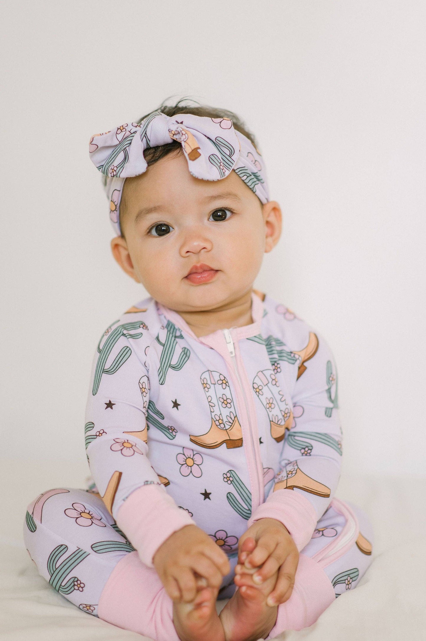 Pink Cowgirl Bamboo Zipper Romper: 12-18m