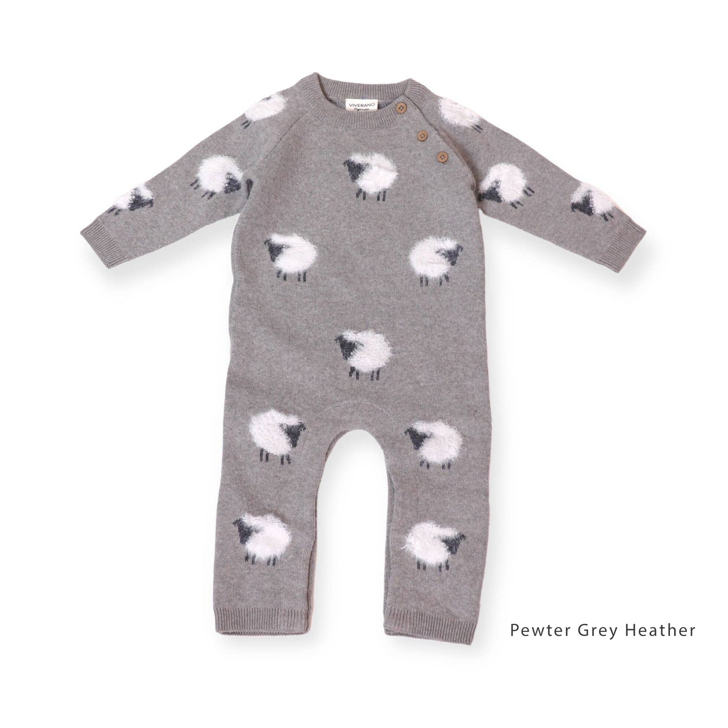 Furry Sheep Jacquard Sweater Knit Baby Jumpsuit (Organic): Pewter Grey Heather / 0-3M