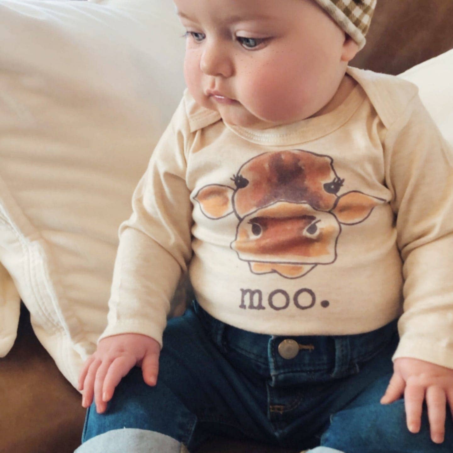 MOO Cow Farm Country Western Newborn Boutique Baby Clothing: 6-12M / Long sleeves