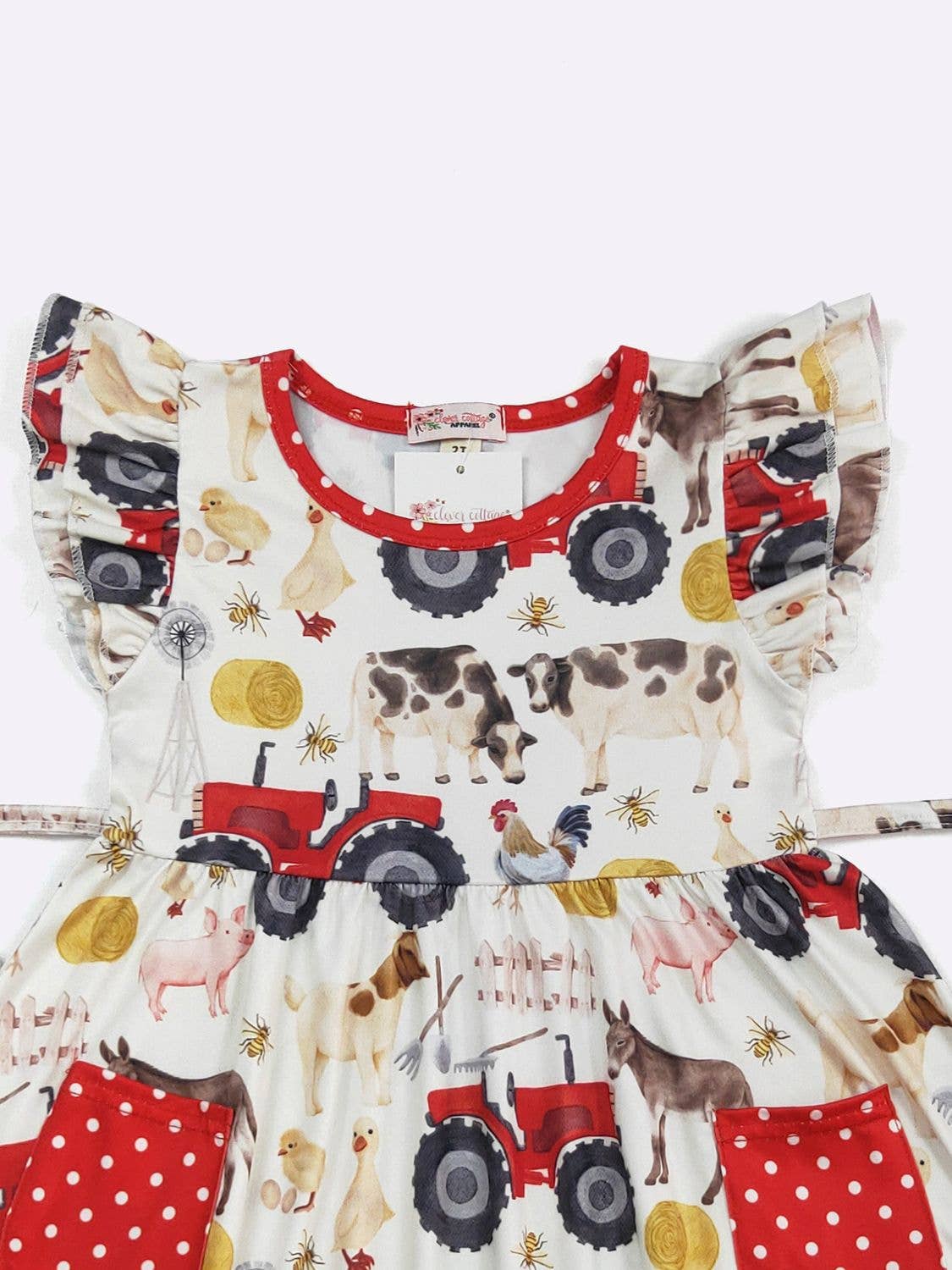 Red Tractor Farm Girls Dress: 5/6yrs