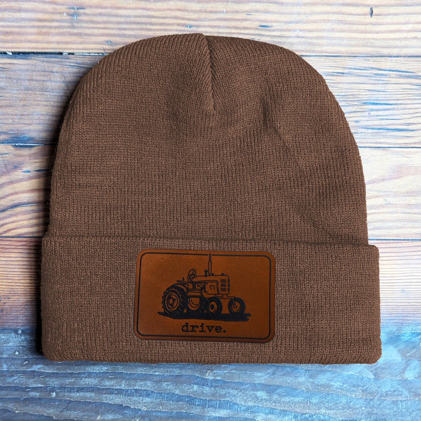 "Drive" Farm Tractor Kid Beanie Toboggan Hat | 4 Colors: Heather Gray
