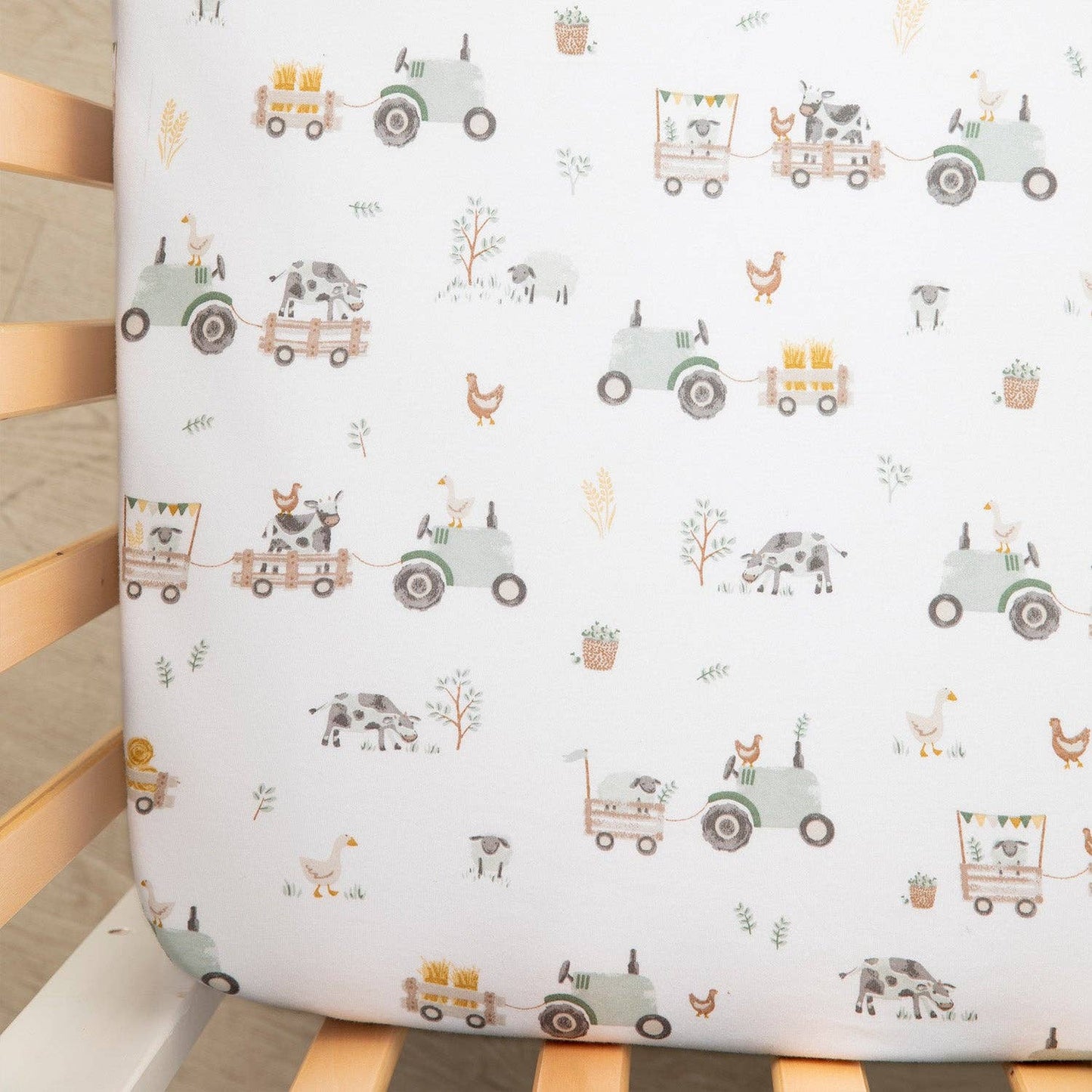 100% Premium Cotton Jersey Crib Sheet - Tractor Ride