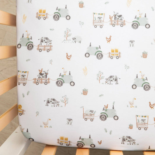 100% Premium Cotton Jersey Crib Sheet - Tractor Ride