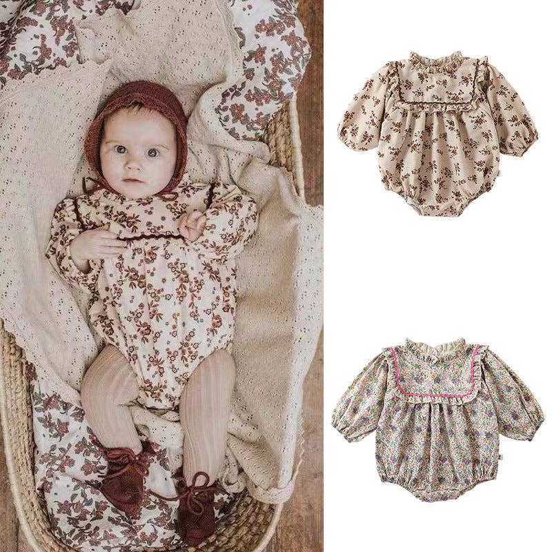 Floral Pattern Autumn Western Style Onesies: Apricot / 73 (6-9M)