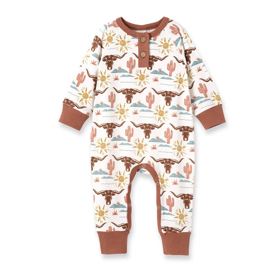 Happy Trails Bamboo Henley Romper: 3-6M