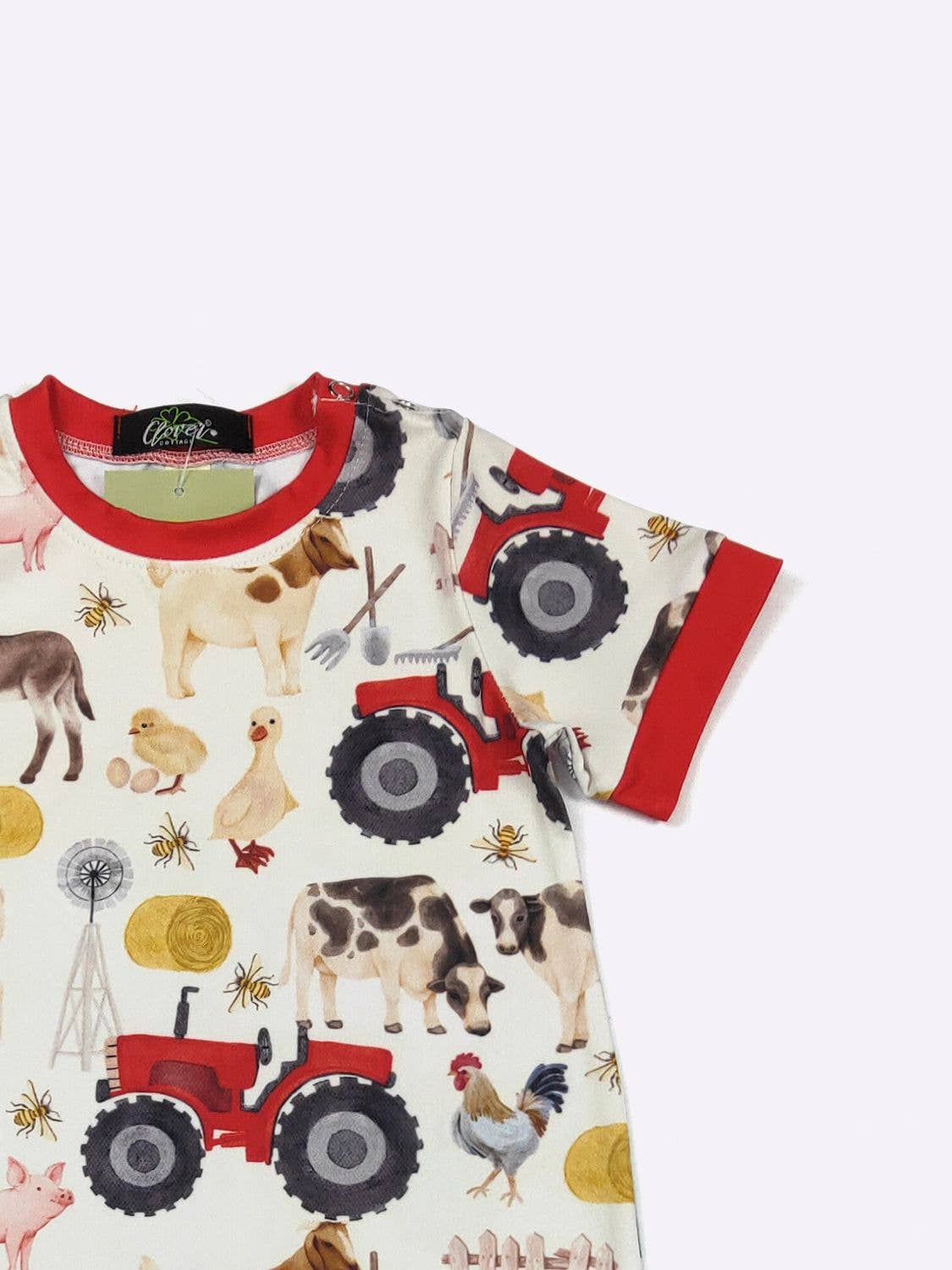 Red Farm Boy Romper: 0/6mo