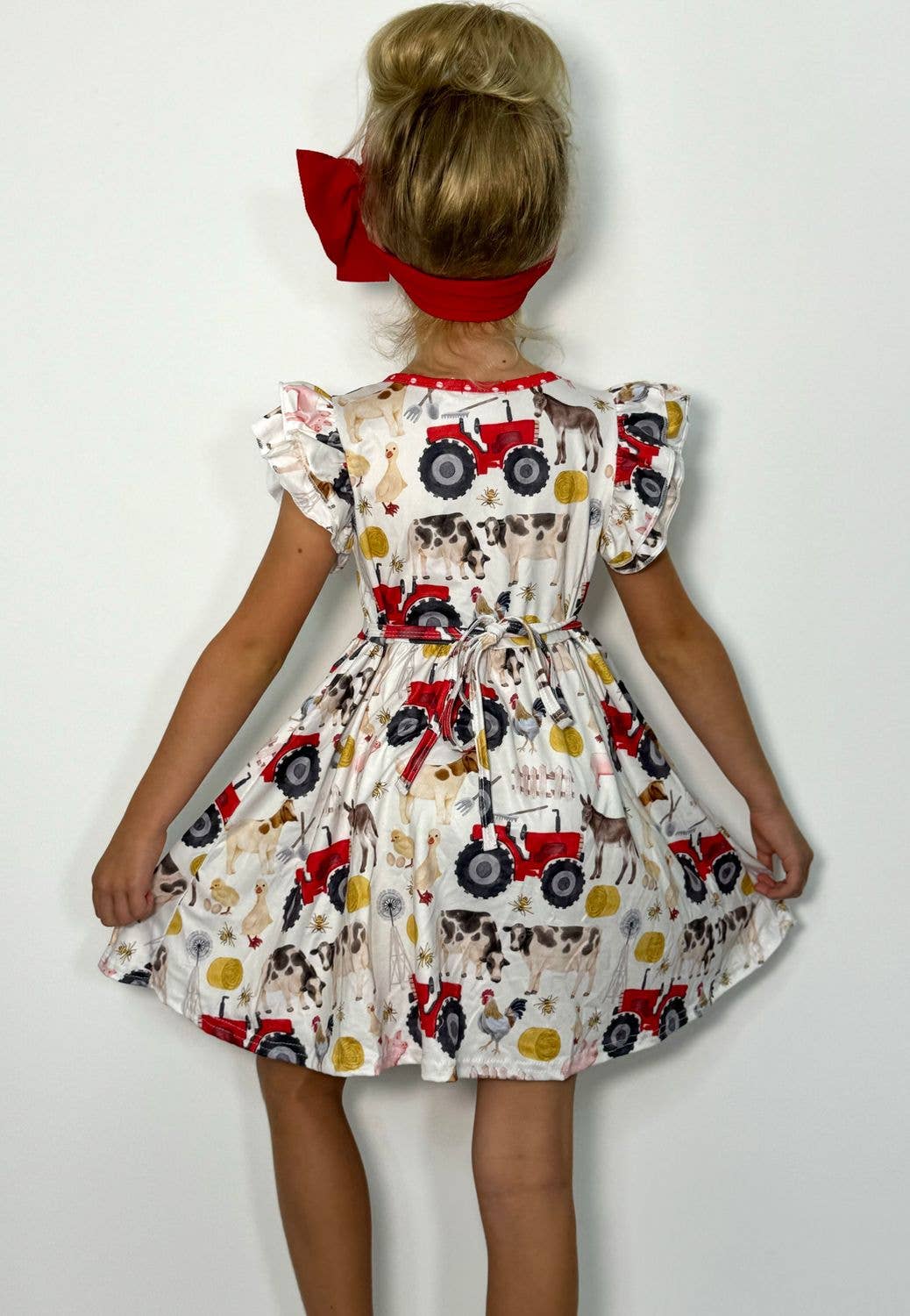 Red Tractor Farm Girls Dress: 5/6yrs