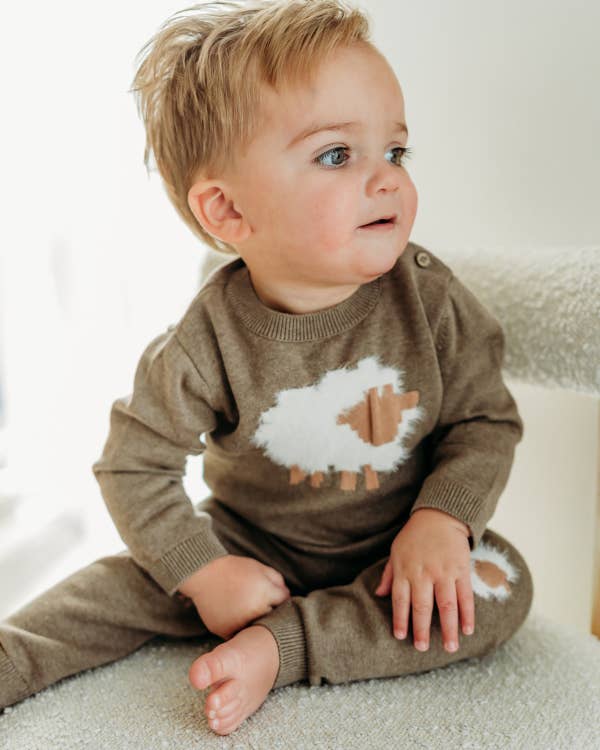 Sheep Jacquard Knit Baby Pullover & Pant SET