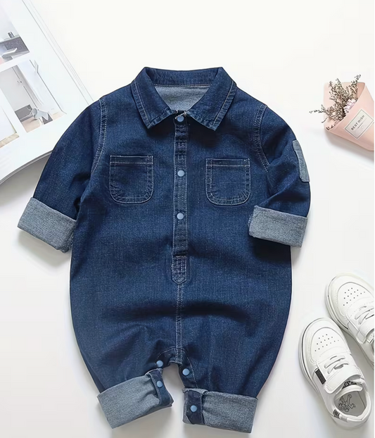 Denim Romper With Pockets
