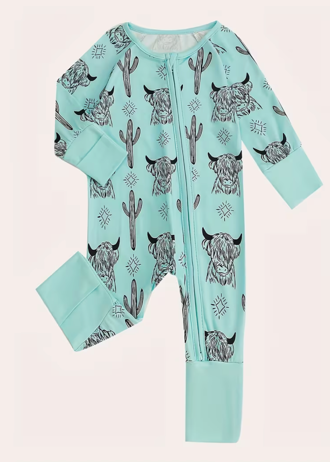 Turquoise Highland Cow Sleeper/Romper