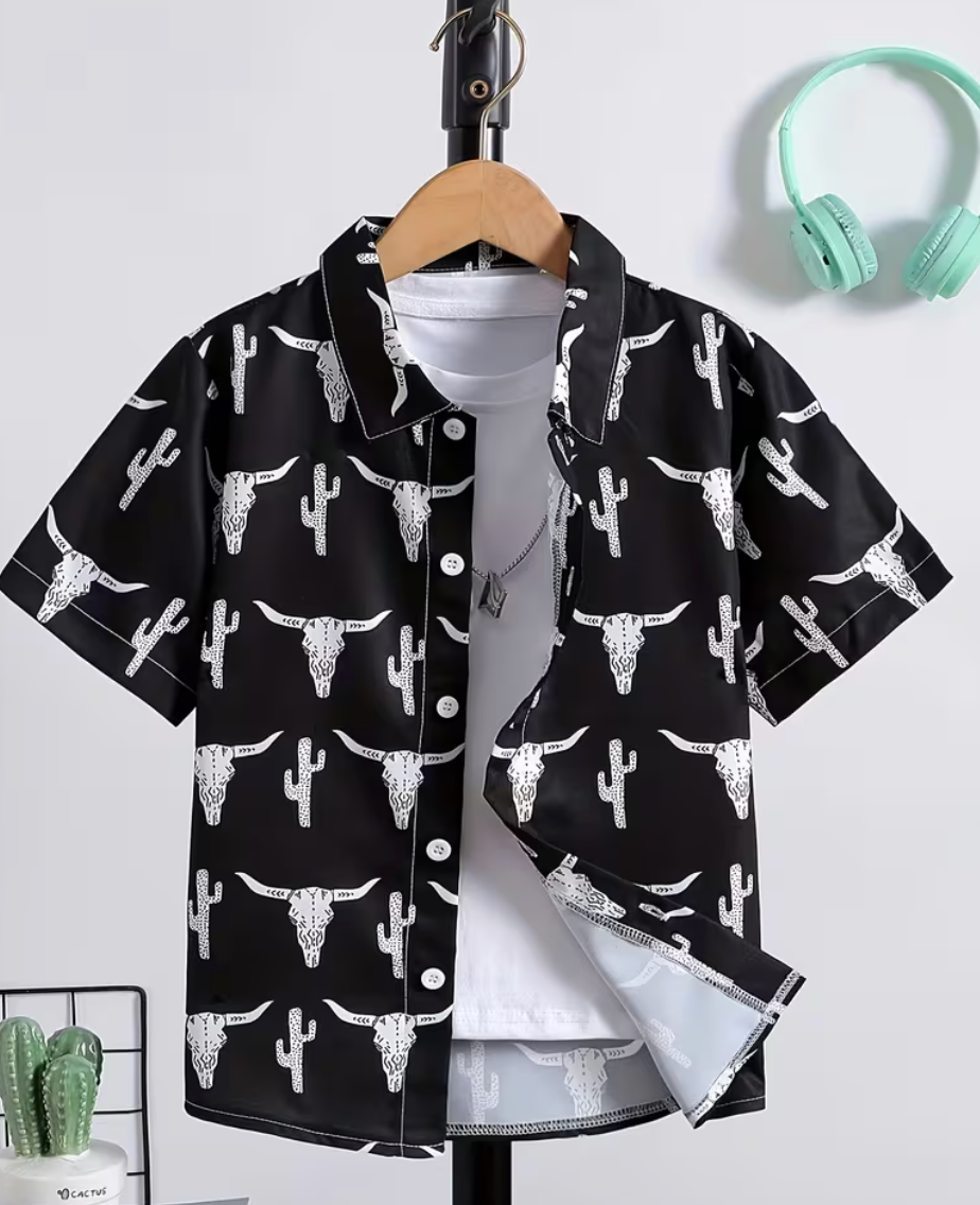 Boys Camp Shirt Black Skull