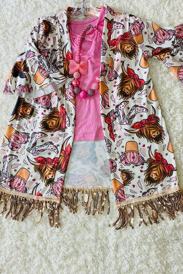 Bulls & Cactus Cardigan w/sequin tassels