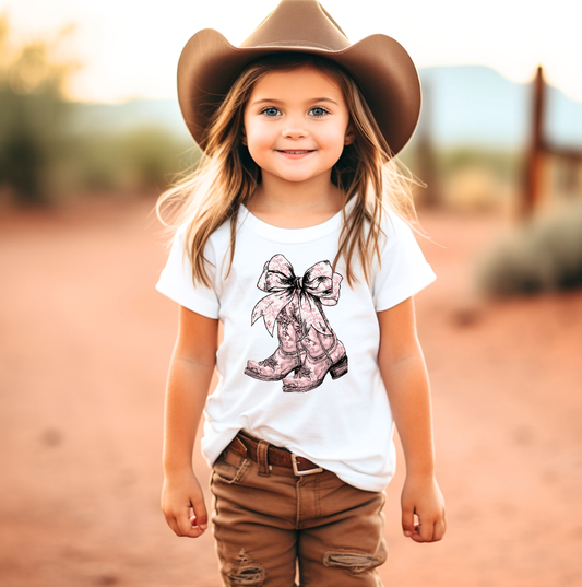 Toile Cowboy Pink Boots Western Rodeo Girls Tee Shirt: 3T / Long Sleeves