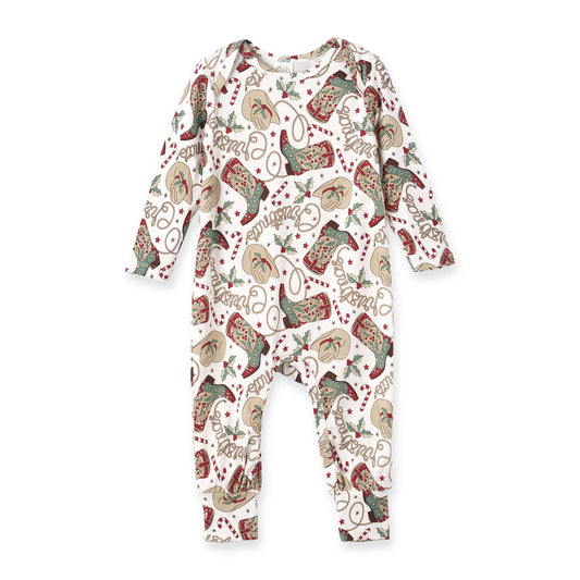 Holiday Hoedown Christmas Bamboo Romper: 12-18M