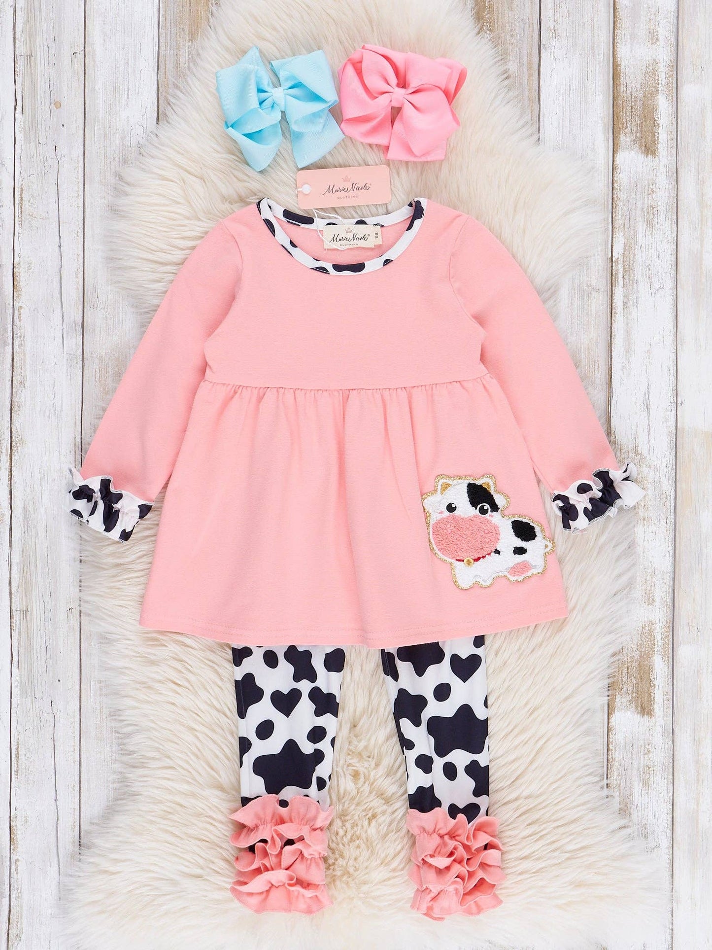 Coral Chenille Cow Outfit: M(3yrs)