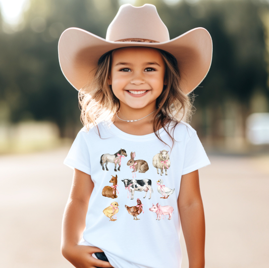 Farm Animals with Bows Kids Farm Girl Tee Shirt: 5T / Long Sleeves