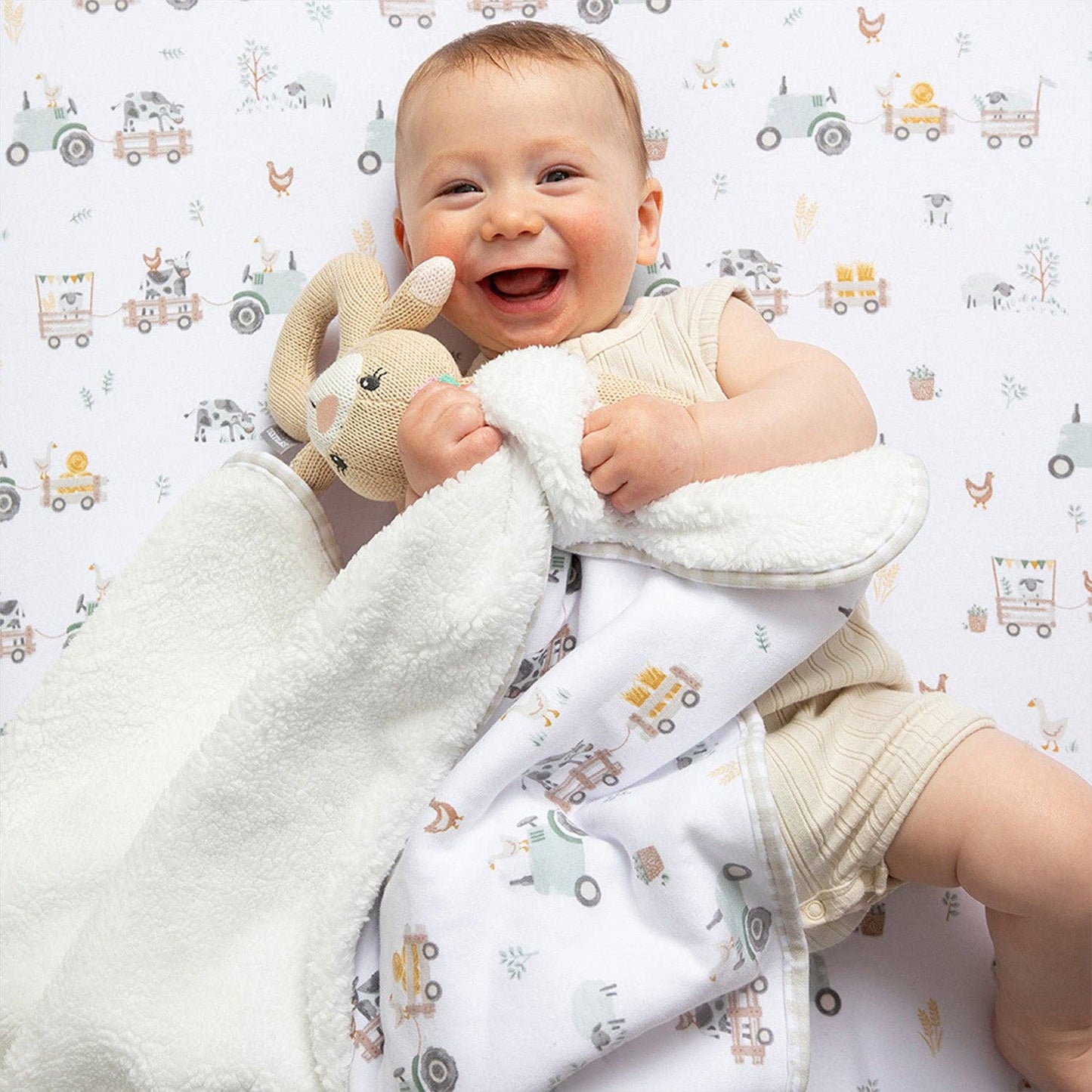 Premium Cotton Baby Blanket w/ Plush Lining | Tractor Ride