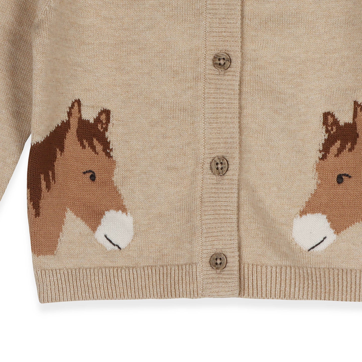 Horse Jacquard Sweater Knit Baby Cardigan (Organic Cotton): Oatmeal Heather / 12-18M