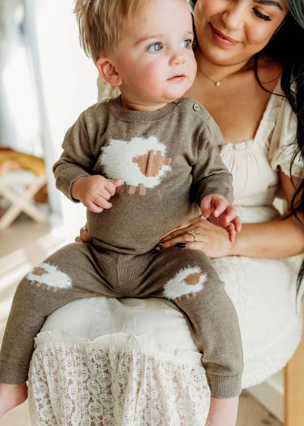 Sheep Jacquard Knit Baby Pullover & Pant SET