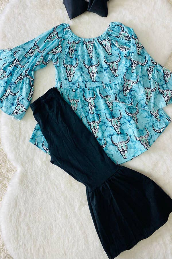 Turquoise  Bull Top &  Bell Bottom Set