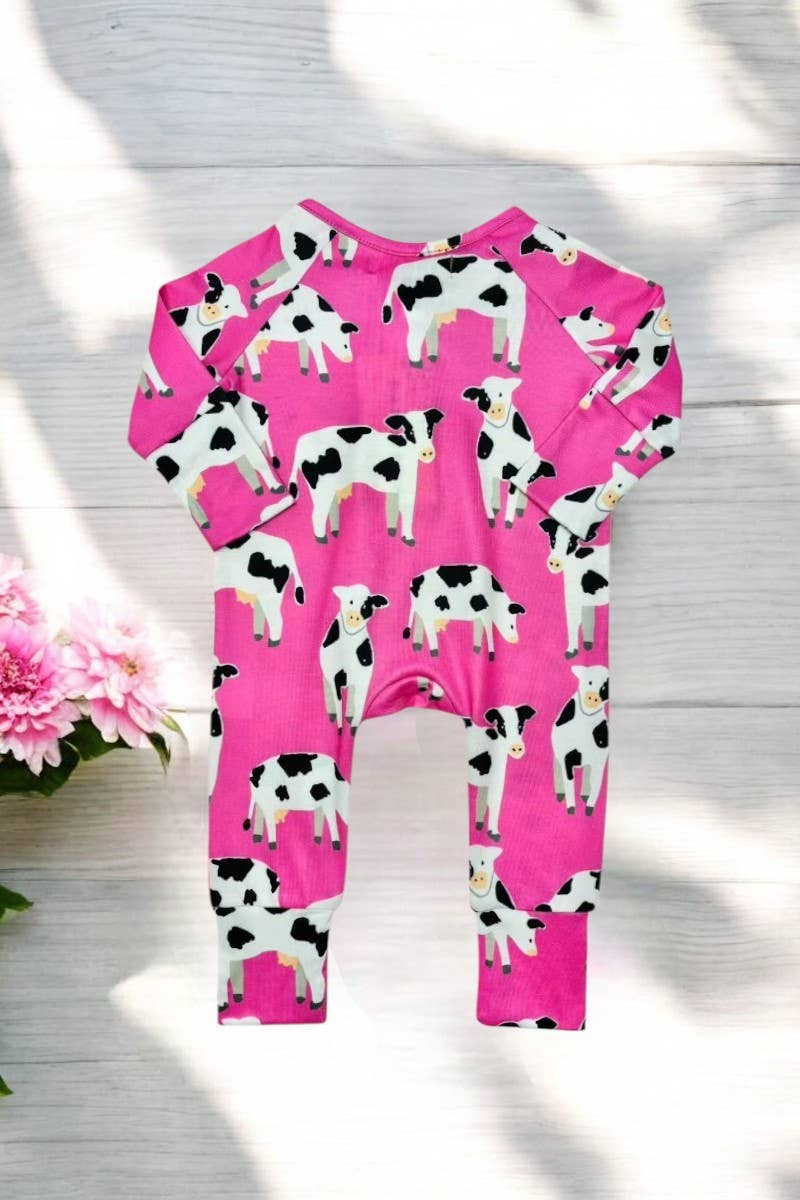 Pink Cow Print  Infant Romper