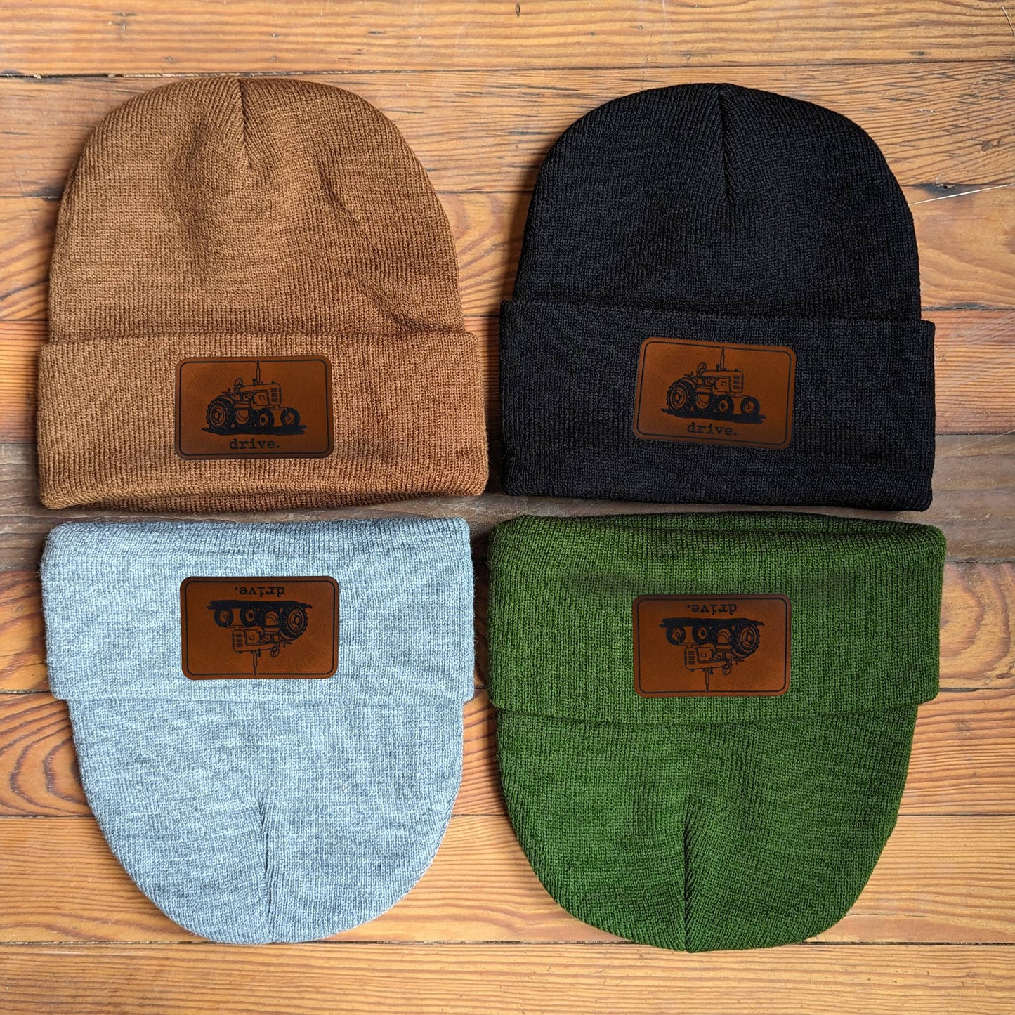"Drive" Farm Tractor Kid Beanie Toboggan Hat | 4 Colors: Heather Gray