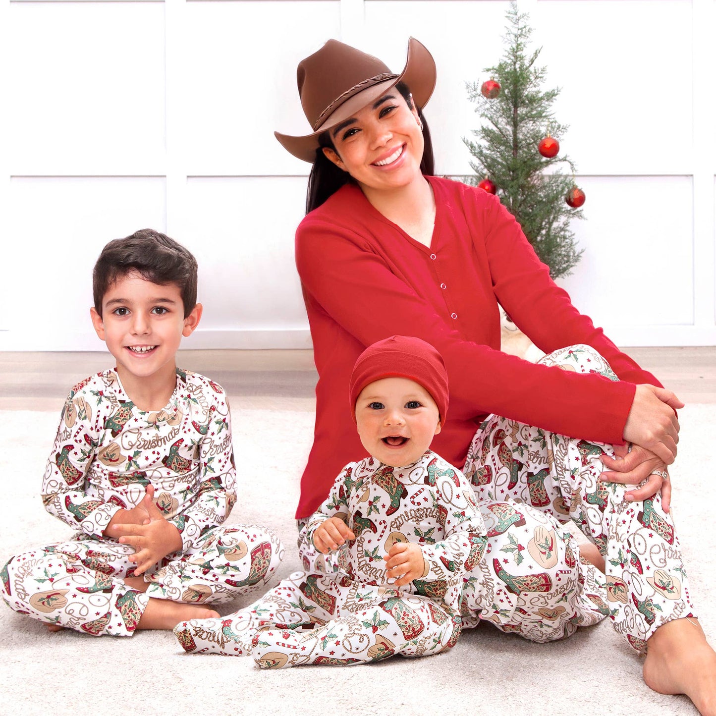 Western Christmas Family Matching Bamboo Pajamas - Cowboy: Romper Baby 9-12M