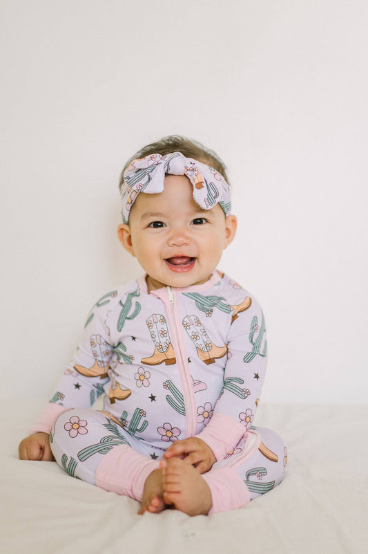Pink Cowgirl Bamboo Zipper Romper: 6-12m