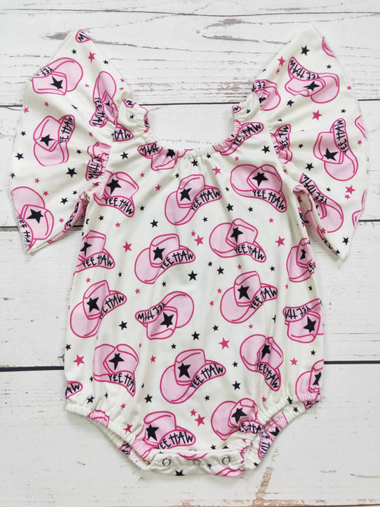 Yeehaw Hat Western Baby Girls Romper: 6-12M