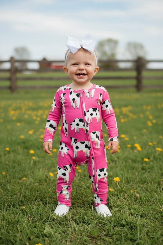 Pink Cow Print  Infant Romper