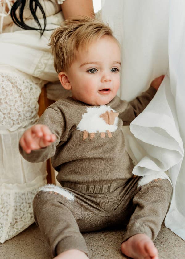 Sheep Jacquard Knit Baby Pullover & Pant SET
