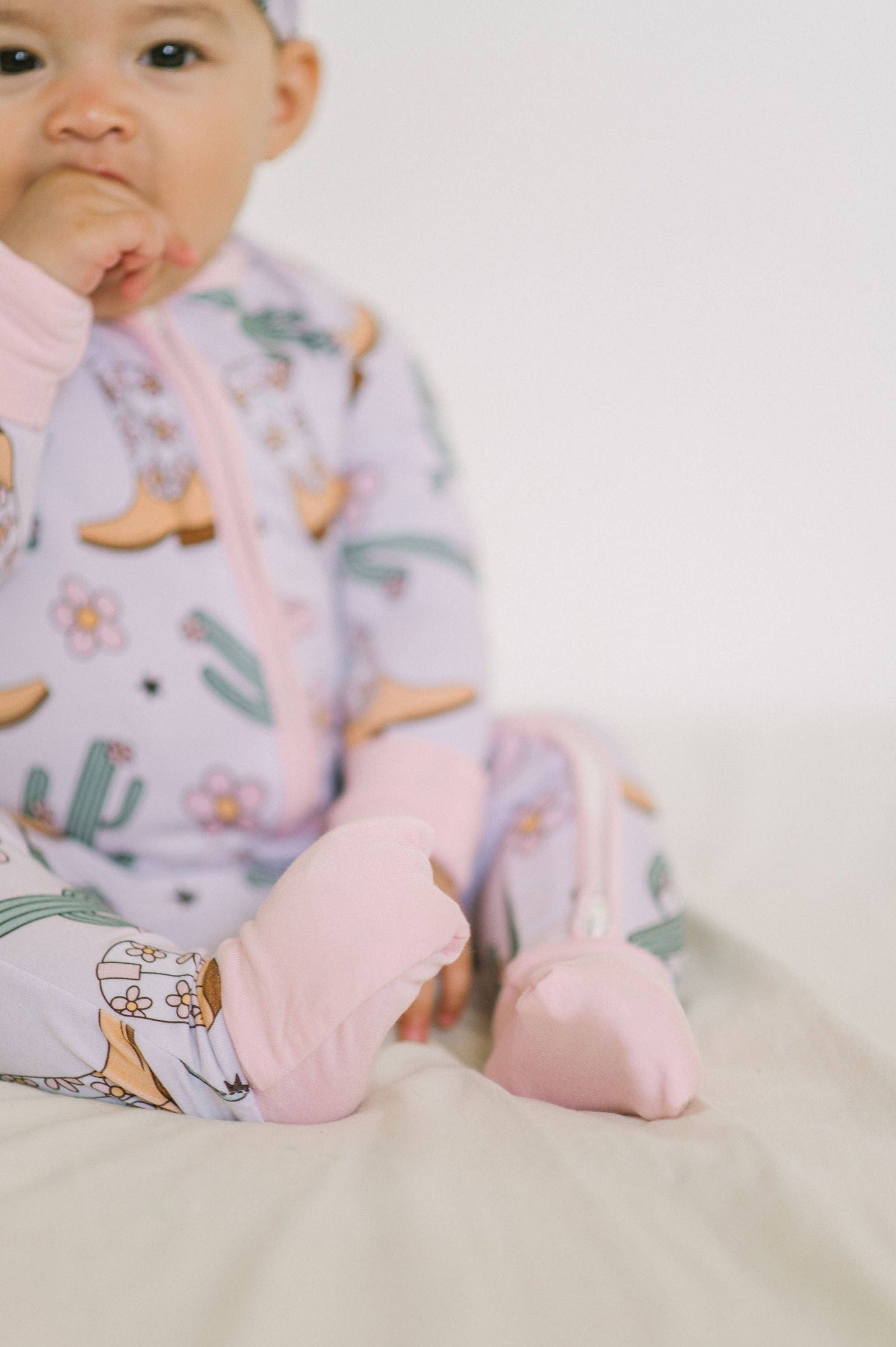 Pink Cowgirl Bamboo Zipper Romper: 3-6m