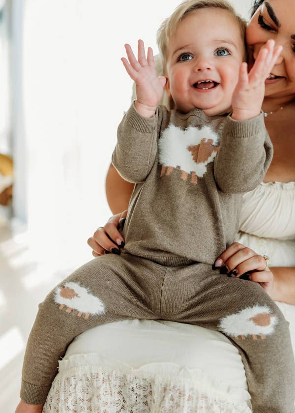 Sheep Jacquard Knit Baby Pullover & Pant SET