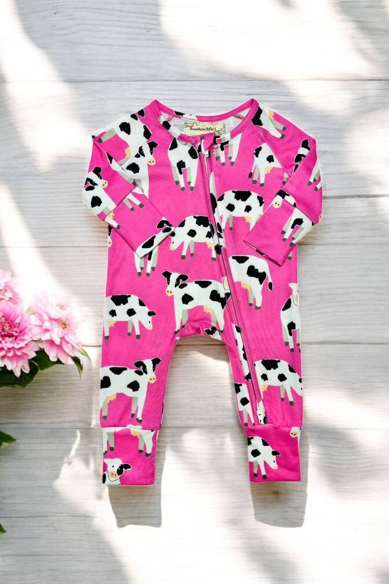 Pink Cow Print  Infant Romper