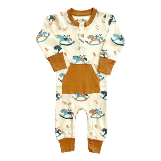 Organic Cotton Playsuit - Rocking Horse: 3-6