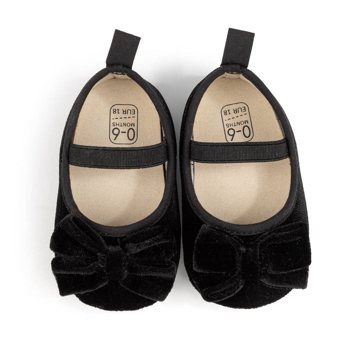 Front Bow velvety baby shoes, available in black and pink.: Pink / 6-12M (12CM