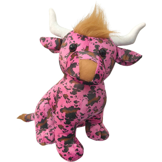 Pink Cowprint Highland Cow Plush - Farm Pals   : Large