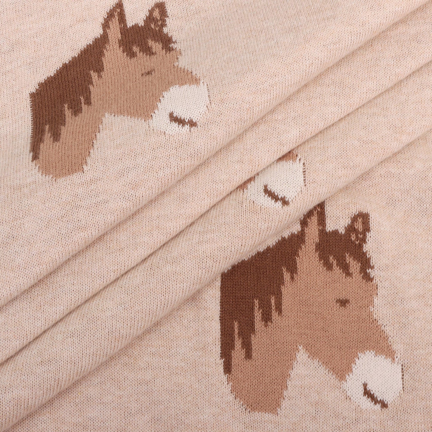 Horse Dreams - Organic Cotton Jacquard Knit Baby Blanket: Oatmeal Heather / One Size