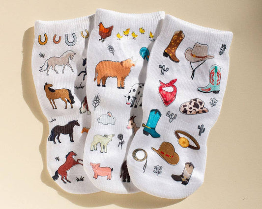 Cowboy - Non-Slip Baby Socks with Horses, Boots, Hats, Farm : 2T - 3T