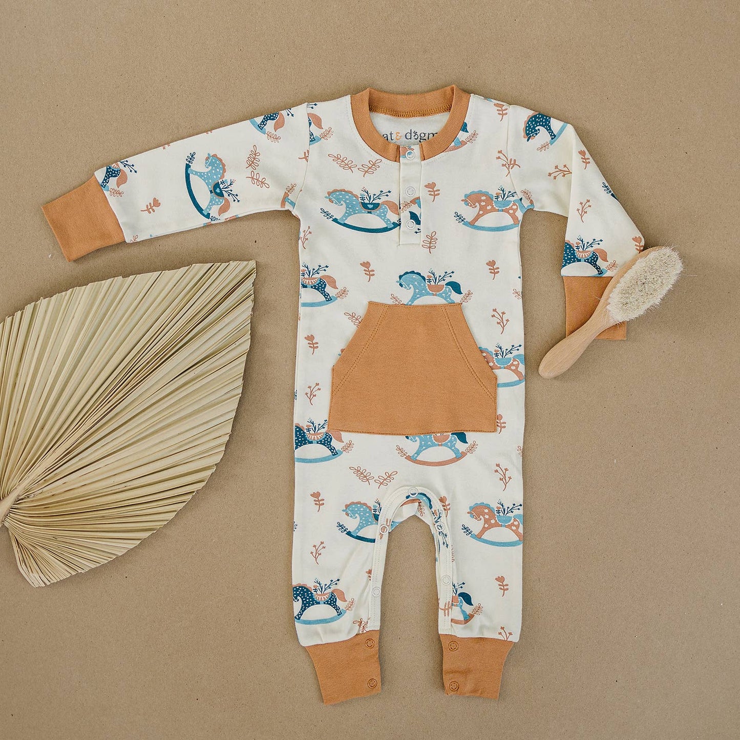 Organic Cotton Playsuit - Rocking Horse: 6-12