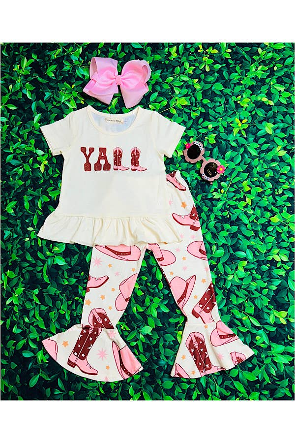 "YALL" western boots & hat girls 2pc set XCH0666-12H: XS-12/18 MONTHS