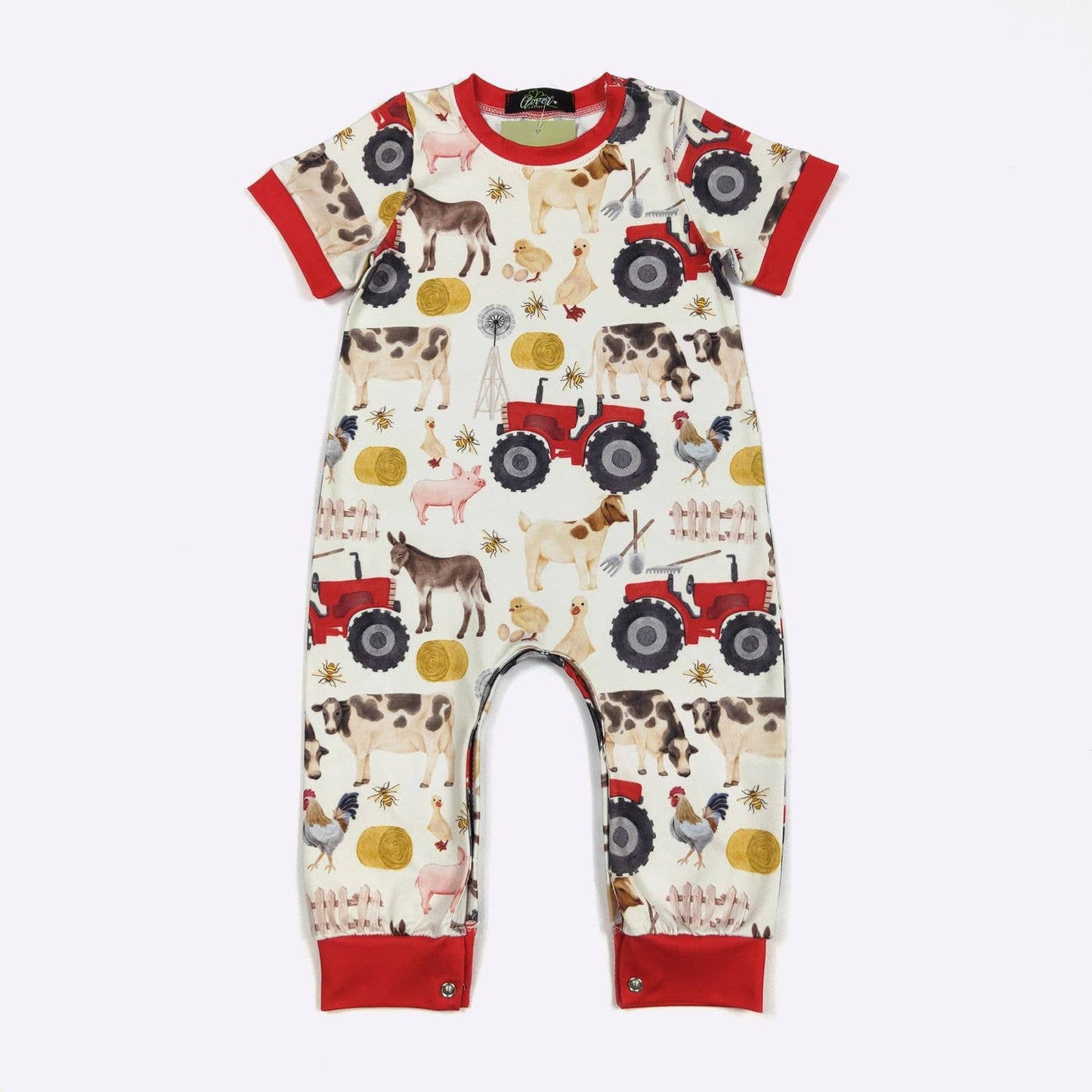 Red Farm Boy Romper: 12/24 mo